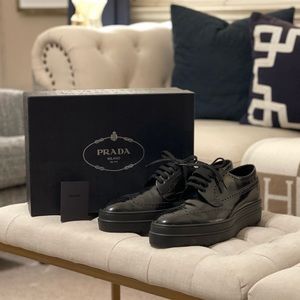 Prada Black Spazzolato Fume Oxfords